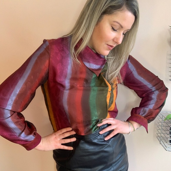 Vintage Colourful Rainbow Striped Anne Klein Unique Blouse Size 6 - Picture 7 of 9